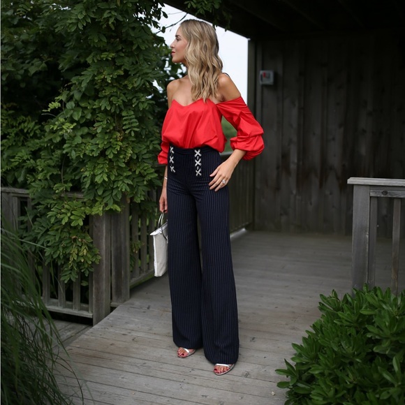 Caroline Constas Red Gabriella Off the Shoulder Top - Picture 9 of 10